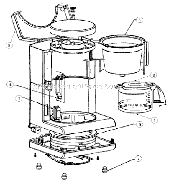 Page A Diagram and Parts List for AD12  Mr Coffee Coffee Maker